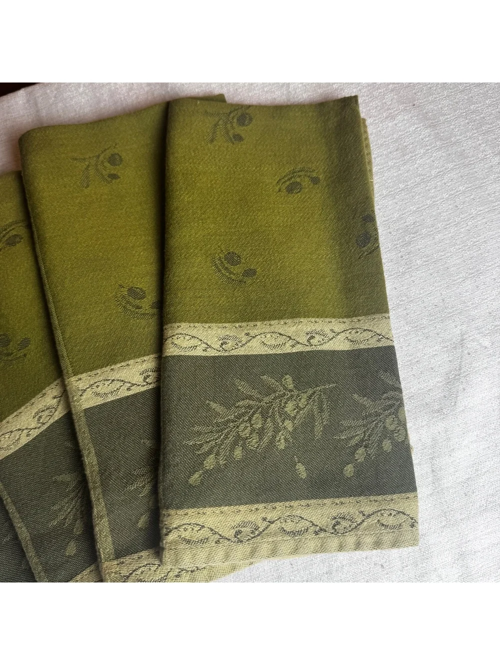 Vintage Tessitura Pardi Set of 4 Olive Green Cotton Napkins 20 Inch Table Linens